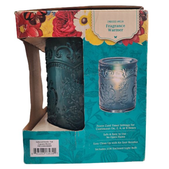The Pioneer Woman Amelia Embossed Full Size Glass Fragrance Warmer Teal - Picture 6 of 7